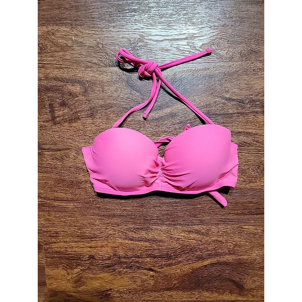 Womens Rue Bleu Hot Pink Multi Color Geo Bikini Unwire Push Up Swim Top Size M